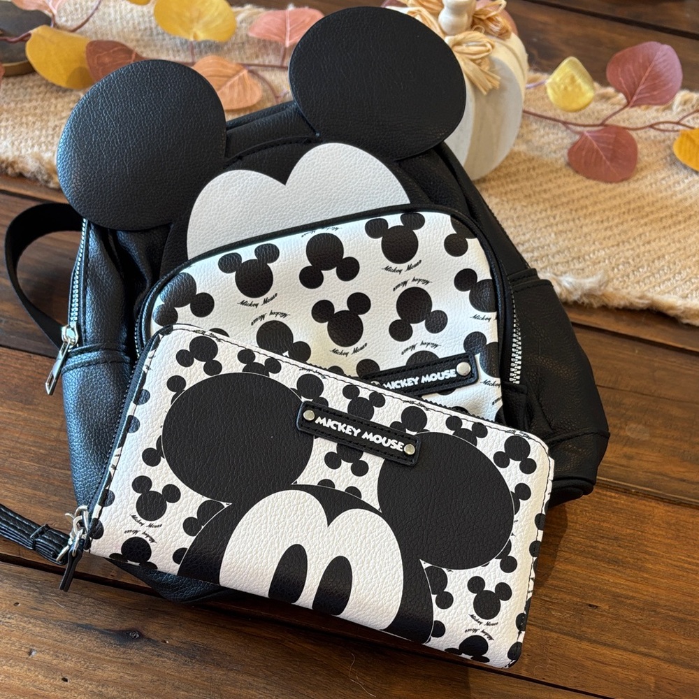 Mickey Mouse Black and White Kids Backpack and Wallet Set